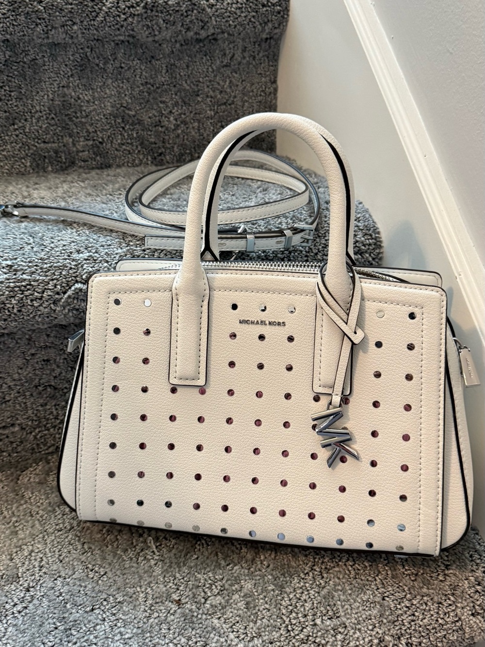 Michael Kors Laila Small Studded Leather Satchel